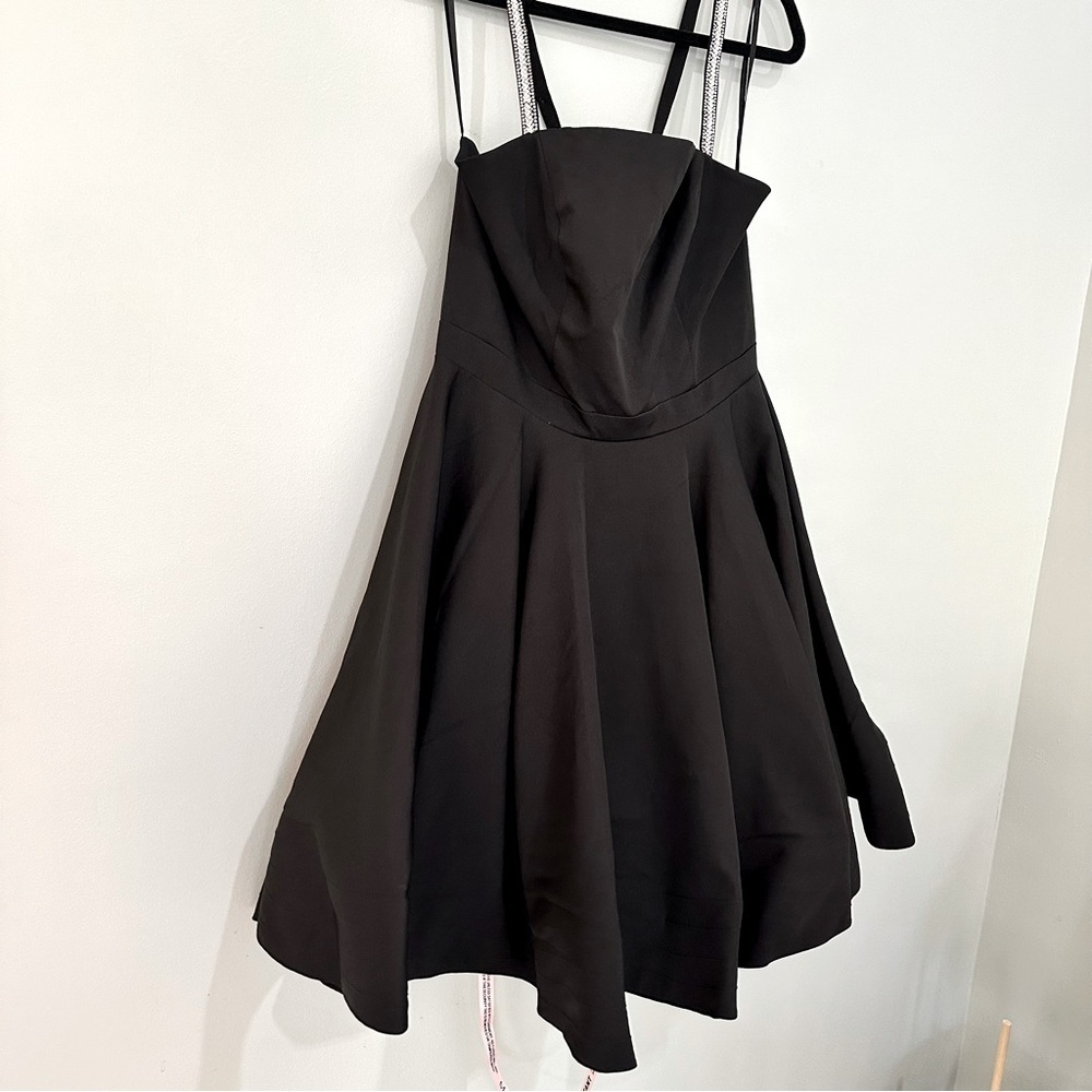 NWOT MAC DUGGAL Black 49106 Square Neck A Line Mini Dress Rhinestone Strap Sz 10 - Picture 6 of 16